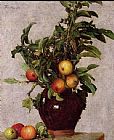 Apples Canvas Paintings - Vase with Apples and Foliage
